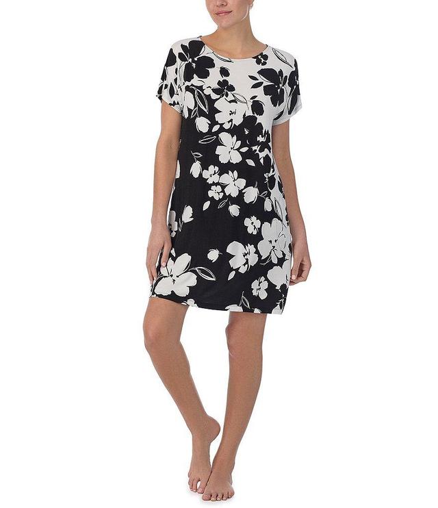 Donna Karan Floral Short Sleeve Jersey Knit Lounge Dress Product Image