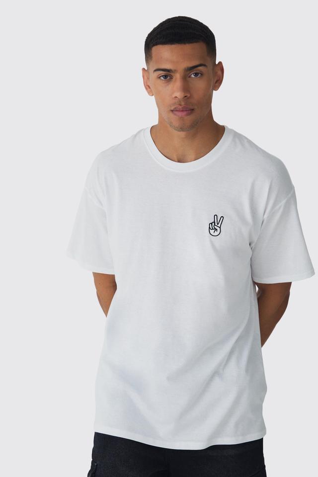 Oversized Peace Embroidered T-shirt | boohooMAN USA Product Image