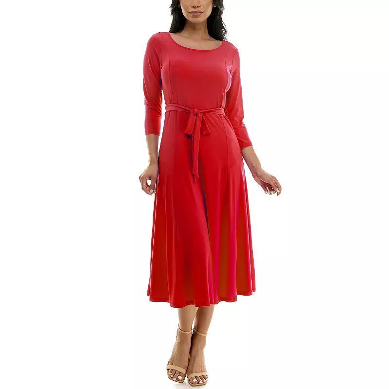 Womens Nina Leonard Sylvia Midi Dress with Sash Deep Red Product Image