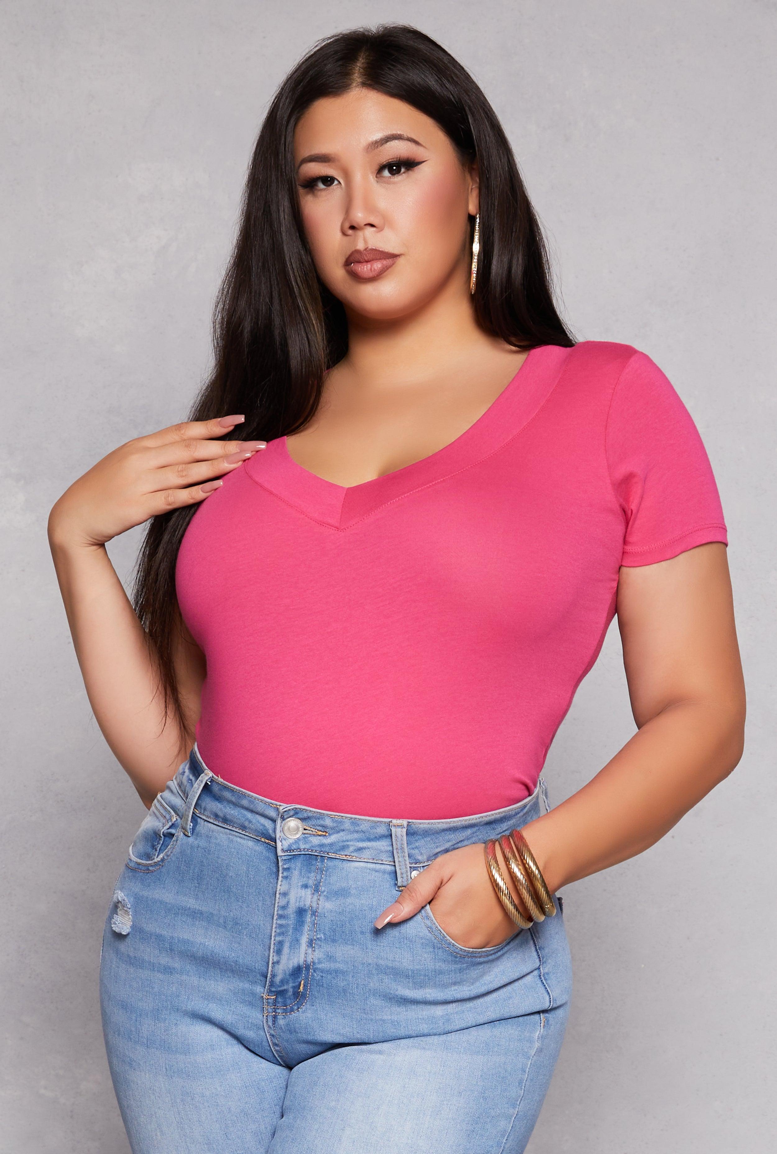 Womens Plus Size Basic V Neck Tee Product Image