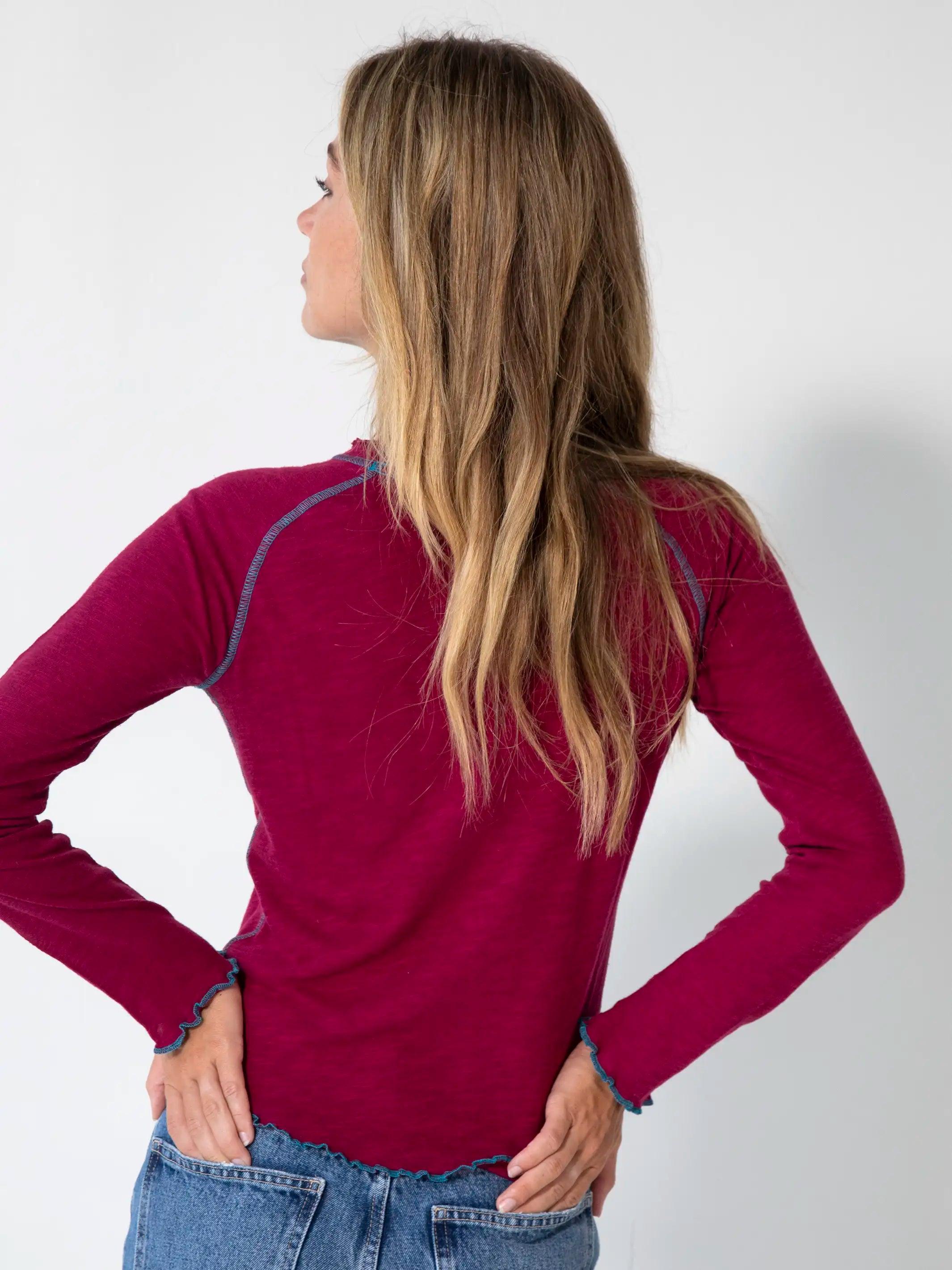 Lily Cotton Long Sleeve Tee Shirt - Cranberry Product Image