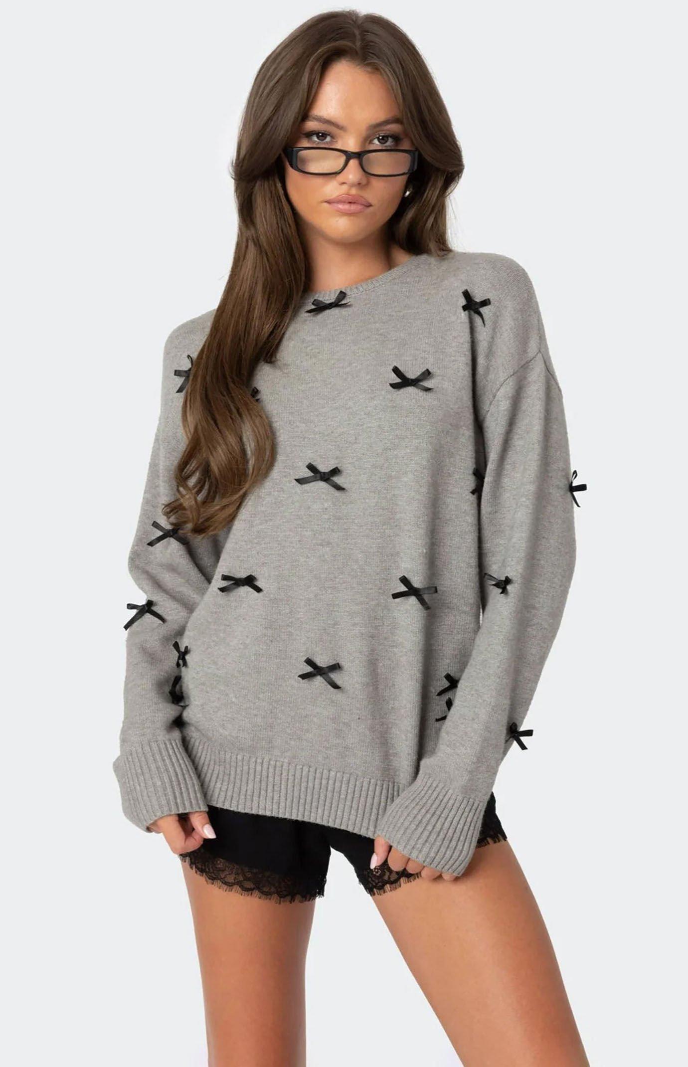 Edikted Womens Satin Bow Oversized Sweater Product Image