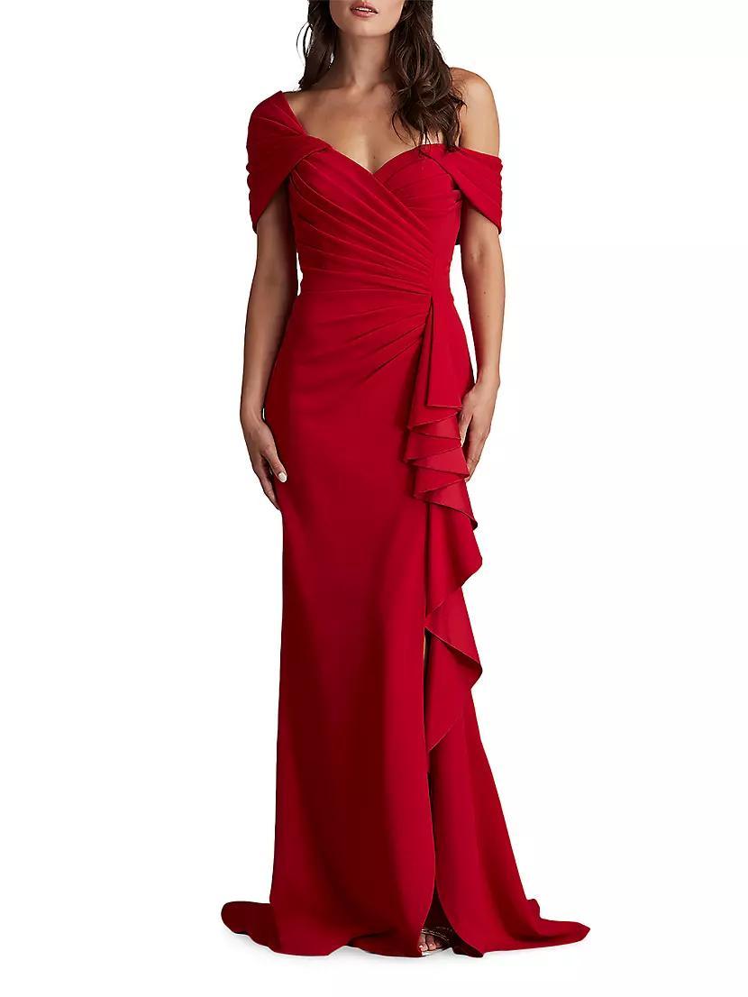 One-Shoulder V-Neck Crepe Gown Product Image