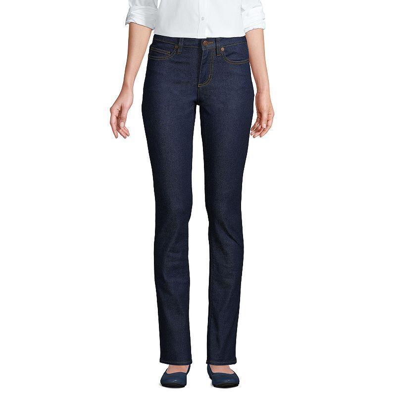 Womens Lands End Mid-Rise Straight Leg Jeans Dark Blue Product Image