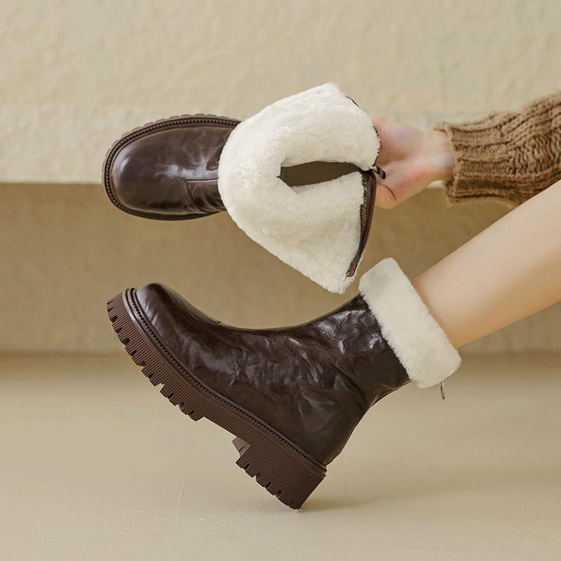 Fluffy Trim Platform Chunky Heel Short Boots Product Image