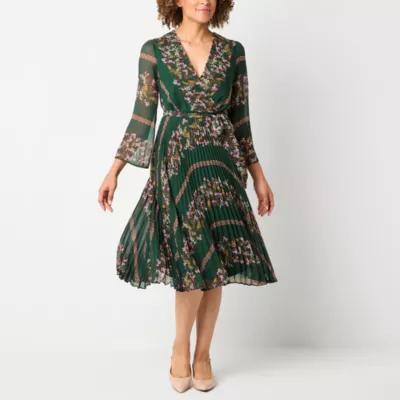 Danny & Nicole Womens 3/4 Sleeve Floral Midi Fit + Flare Dress Product Image