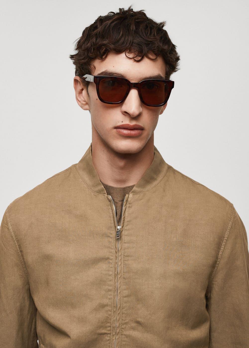 MANGO MAN - Linen lyocell bomber jacket tobacco brownMen Product Image