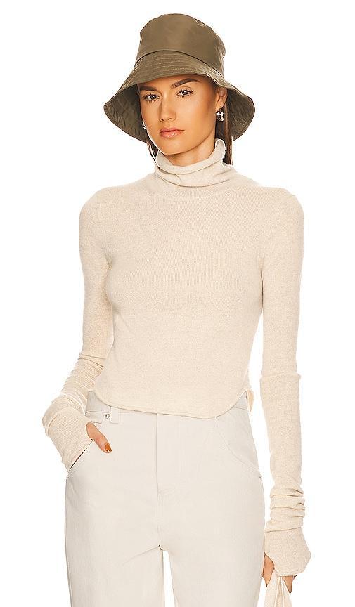 Helsa Alva Cashmere Turtleneck in Heather Oatmeal - Tan. Size XL (also in L, M, S, XS, XXS). Product Image