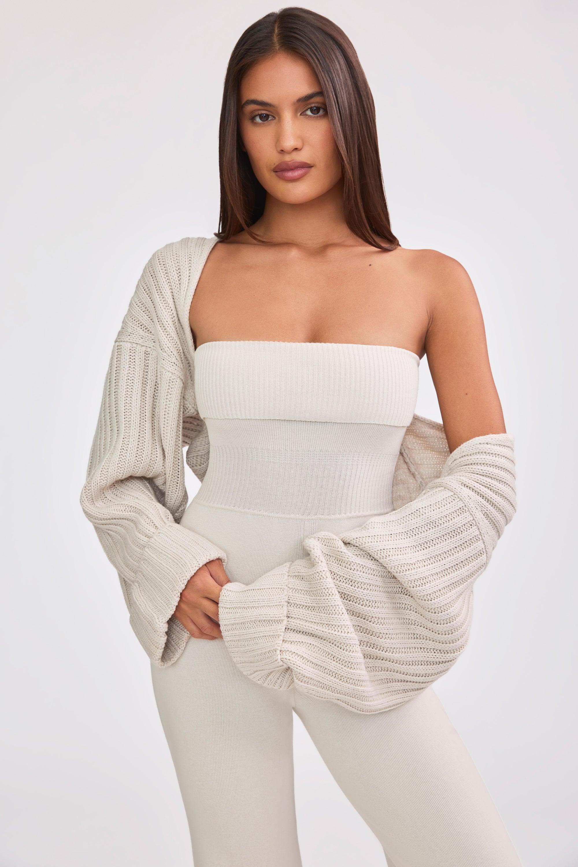 Oversized Chunky Knit Shrug in Cream Product Image