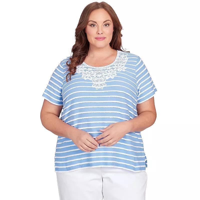 Plus Size Alfred Dunner Lace Neck Striped Split Hem Tee, Womens product image