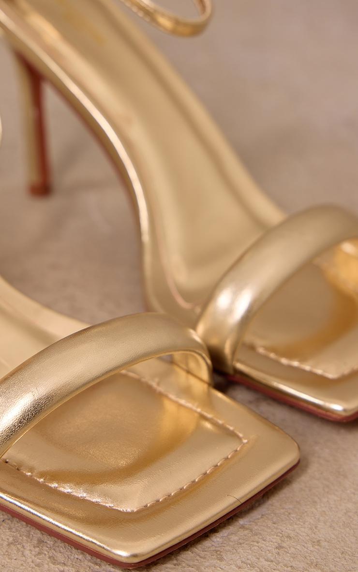 Gold Wide Fit PU Square Toe Ankle Strap High Heeled Sandals Product Image