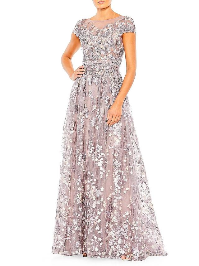 Womens Beaded & Floral-Embroidered Gown Product Image