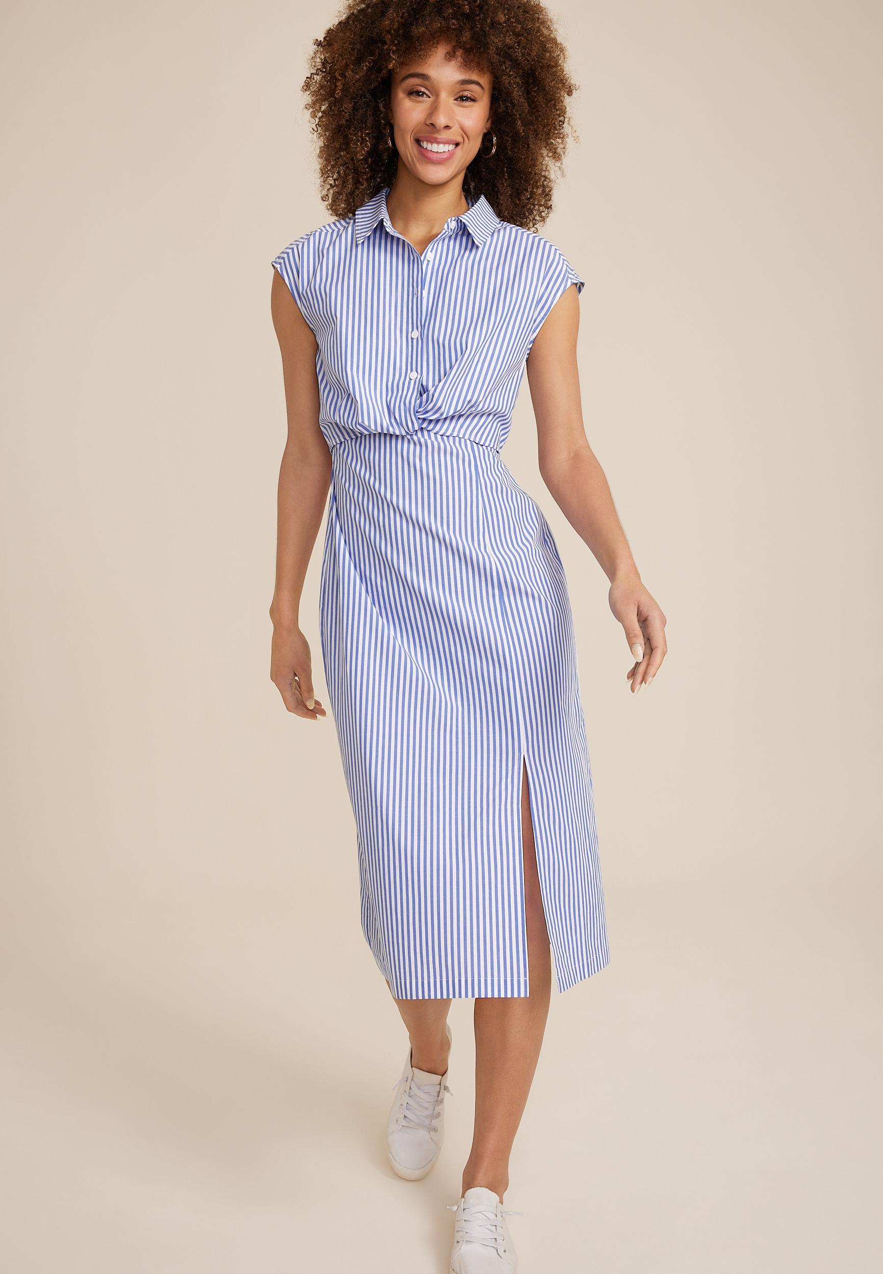 Striped Twist Front Shirt Dress Product Image