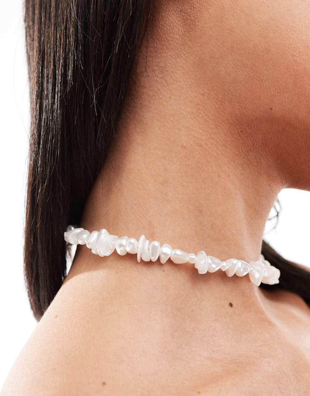 ASOS DESIGN choker necklace with faux chipping and pearl design Product Image