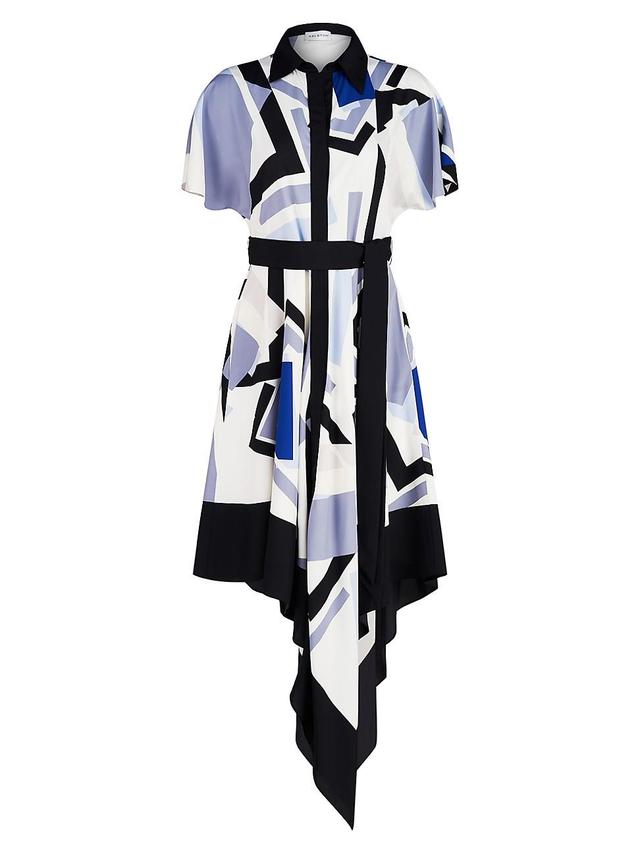 Womens Hadley Crepe-De-Chine Geometric Belted Midi-Dress Product Image