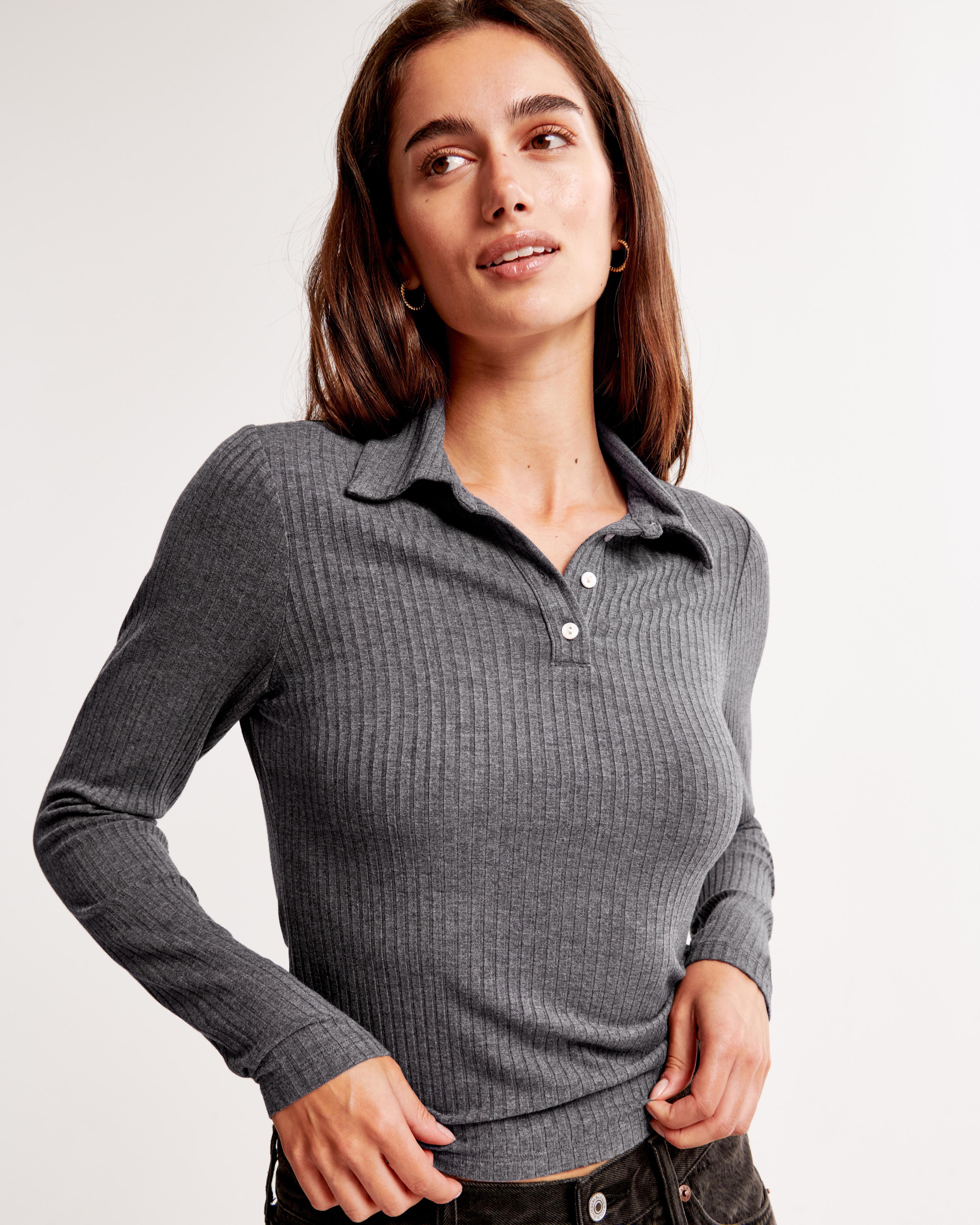 Long-Sleeve Wide Rib Polo Top Product Image