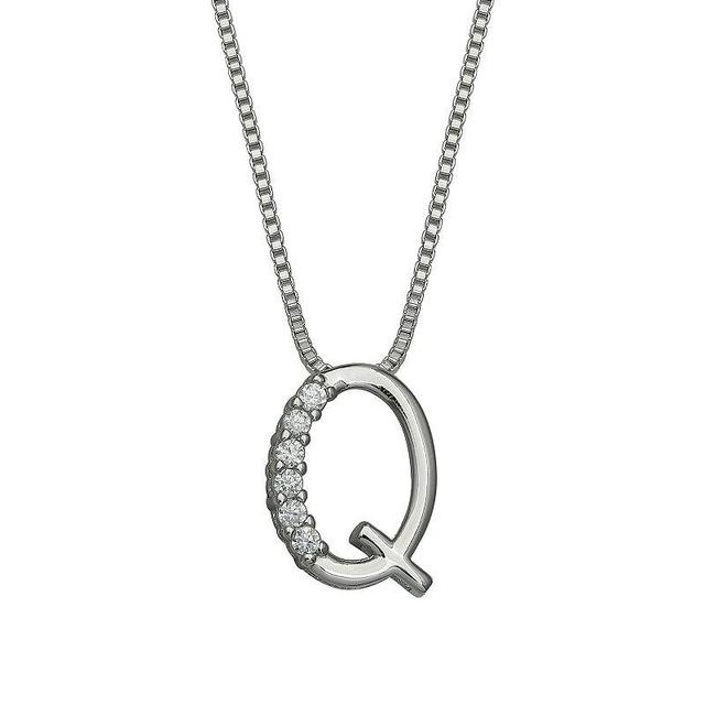 PRIMROSE Sterling Silver Cubic Zirconia Initial Pendant Necklace, Womens Silver Tone B Product Image