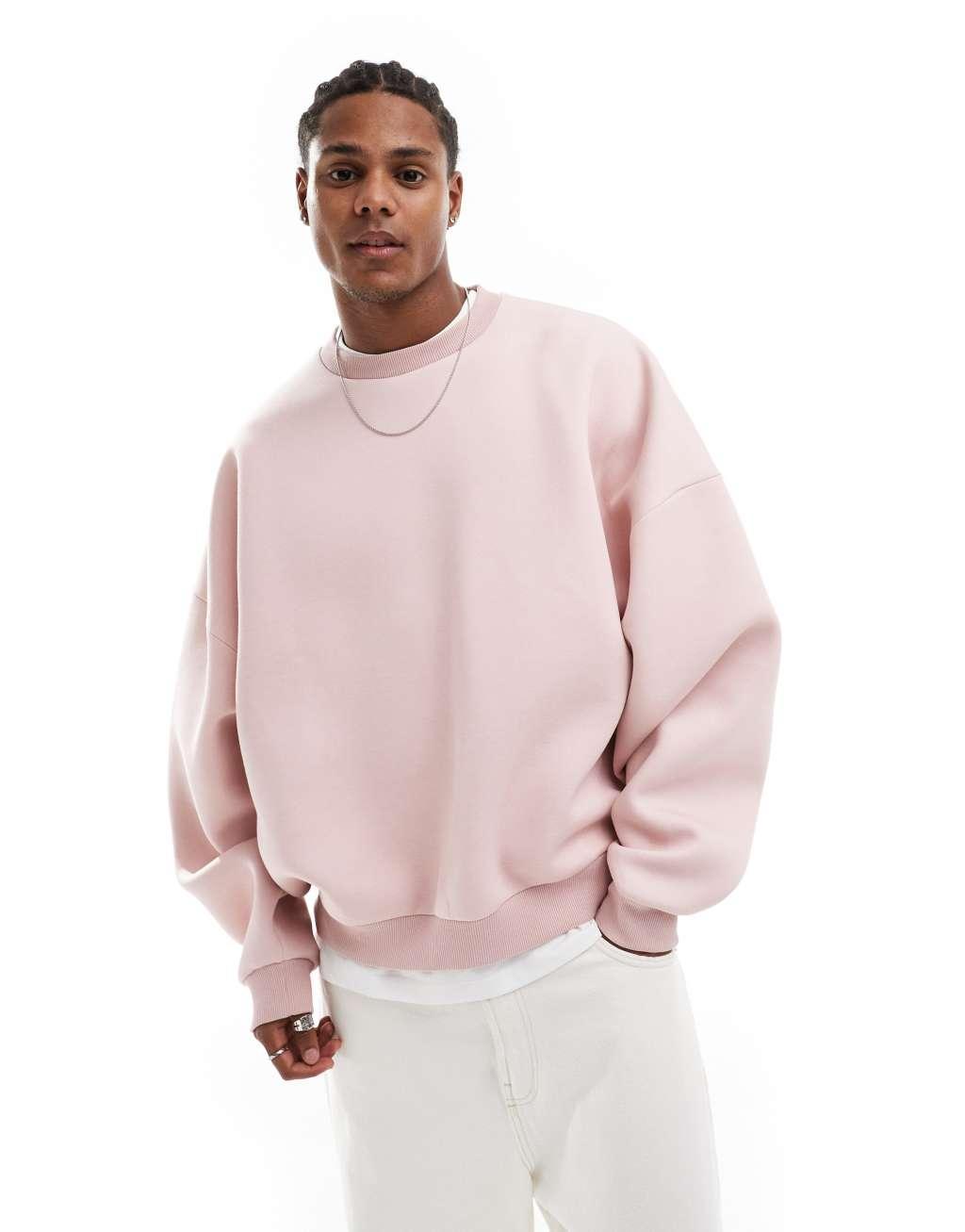 ASOS DESIGN heavyweight extreme oversized scuba sweatshirt in light pink  Product Image