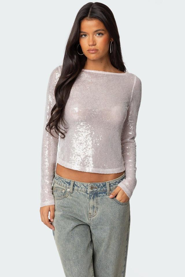 Sheer Sequin Boat Neck Top Product Image