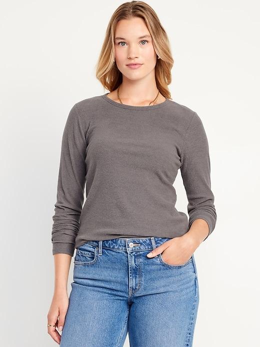 Plush-Knit Long-Sleeve T-Shirt Product Image