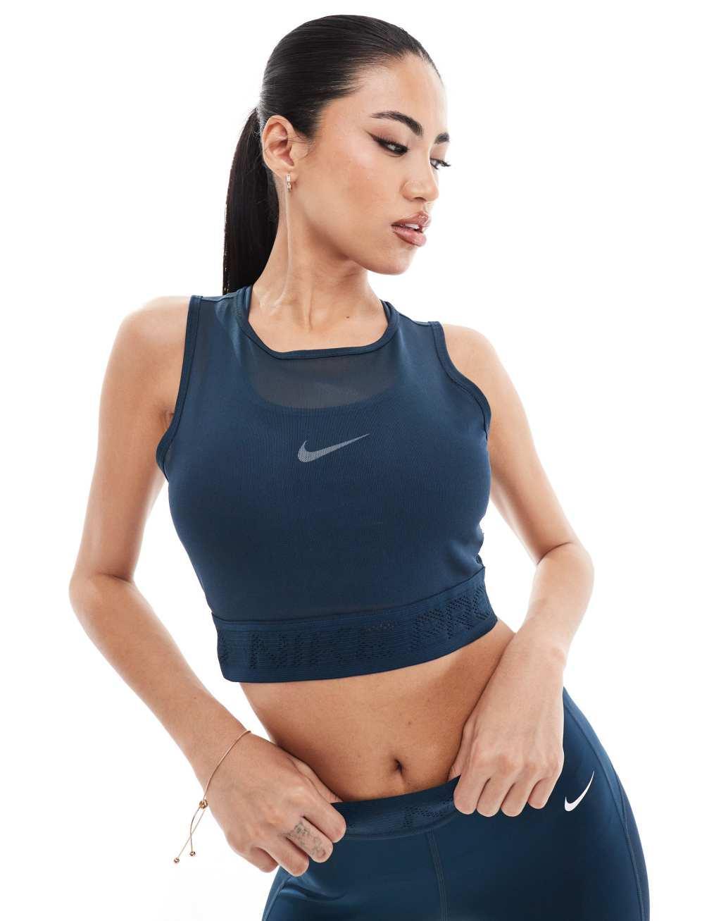 Nike Pro Training Mesh tank in navy and white Product Image