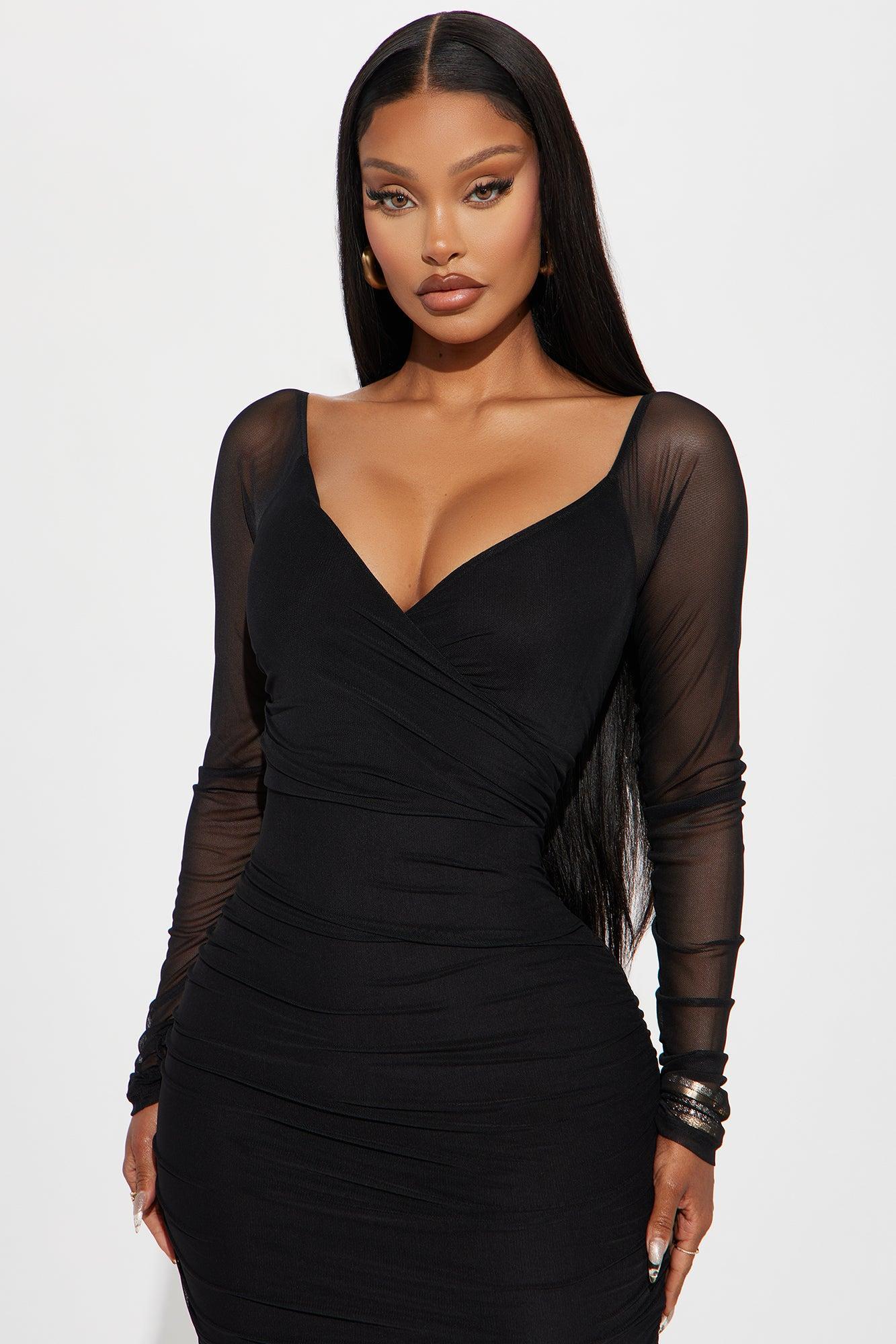 Love On The Line Mesh Midi Dress - Black Product Image