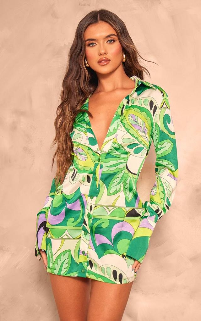 Green Floral Printed Shirt Dress Product Image