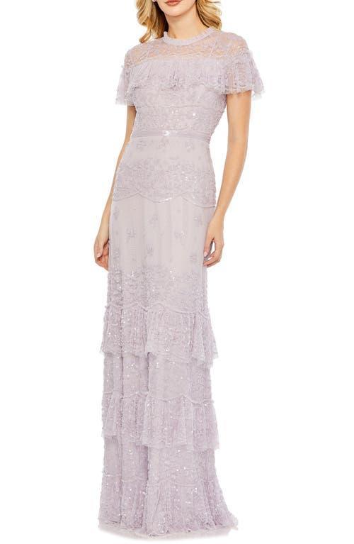 Womens Floral Sequined Tiered Column Gown Product Image