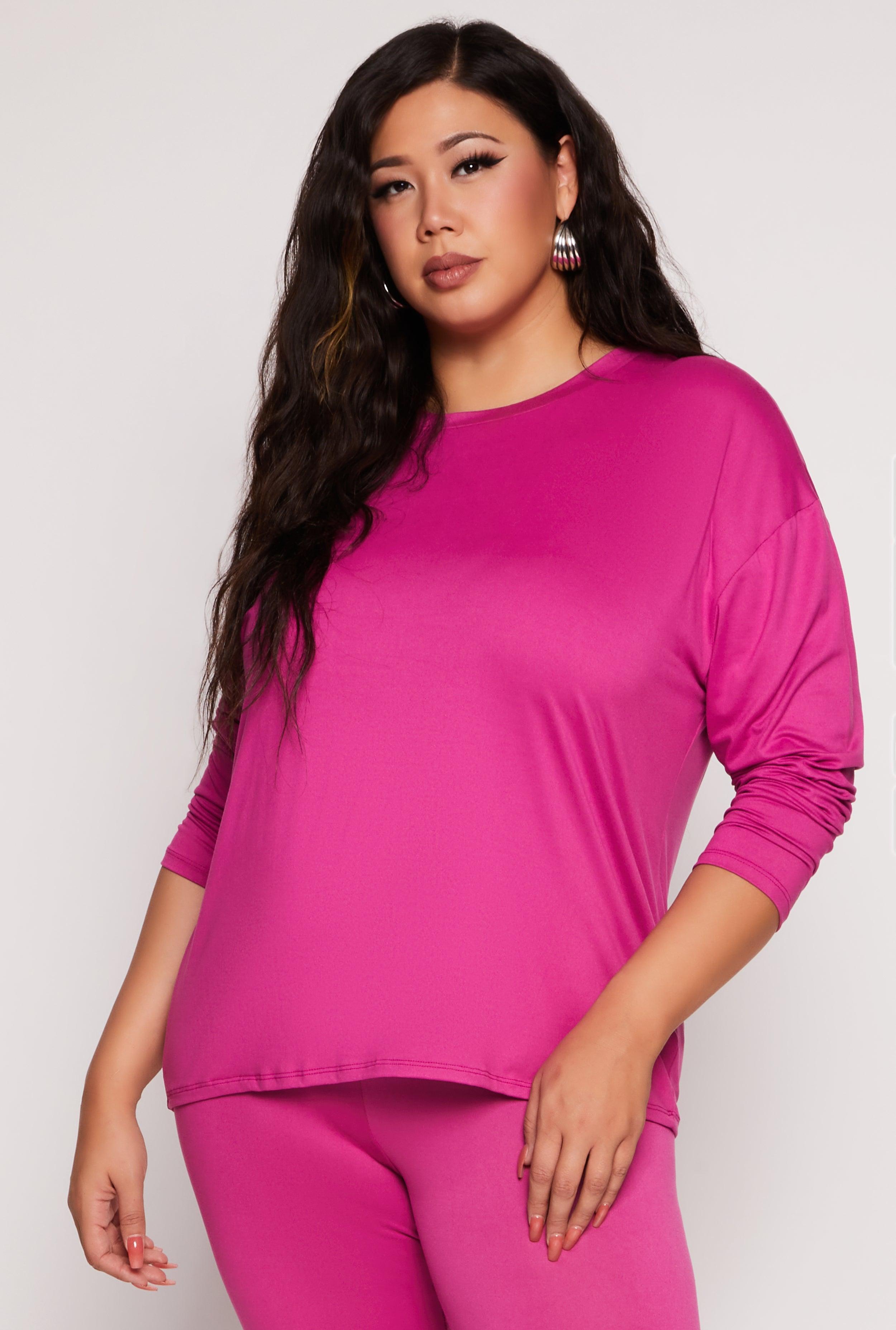 Womens Plus Size Solid Crew Neck Long Sleeve Top Product Image