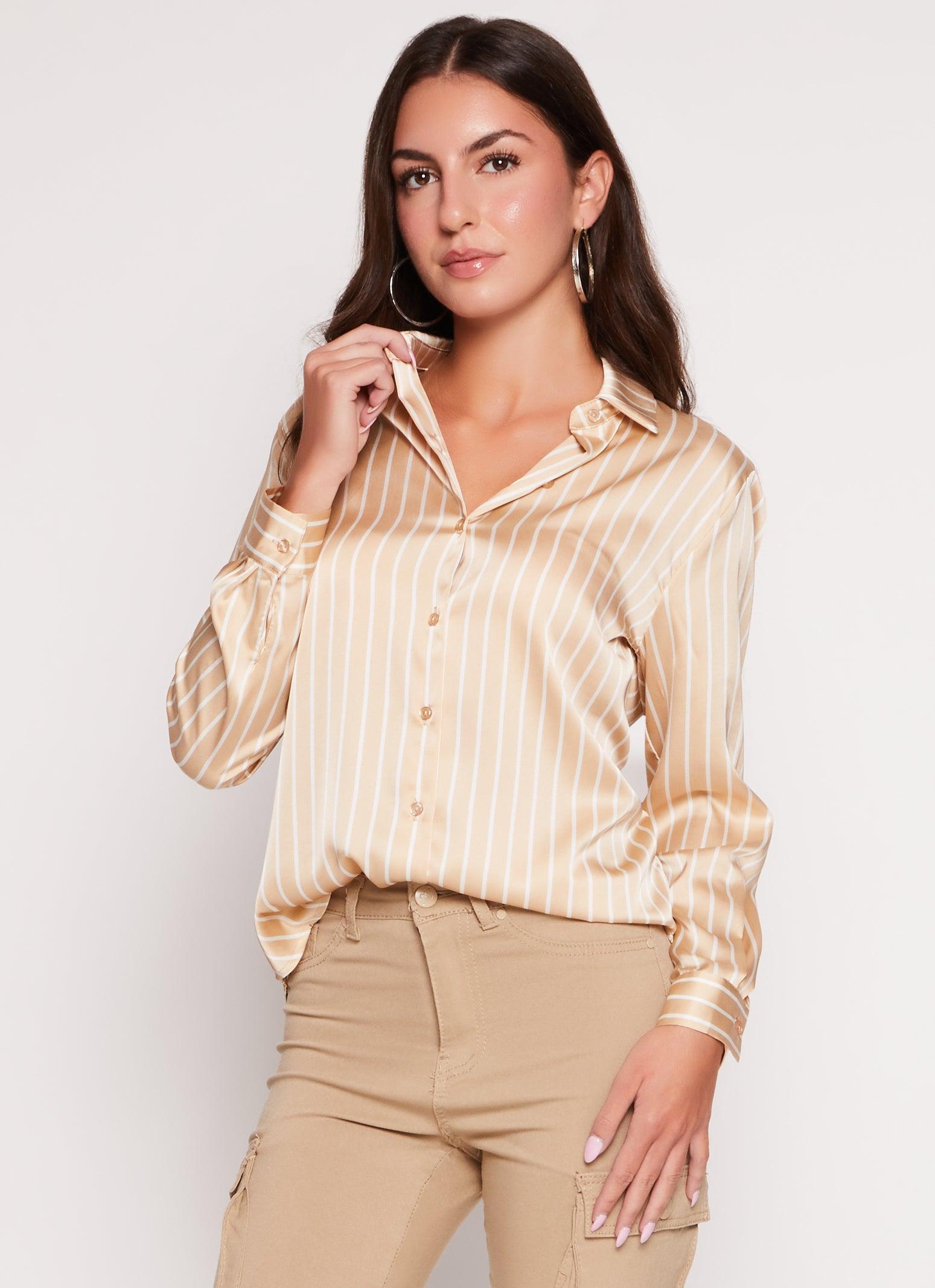 Womens Satin Striped Button Front Shirt Product Image