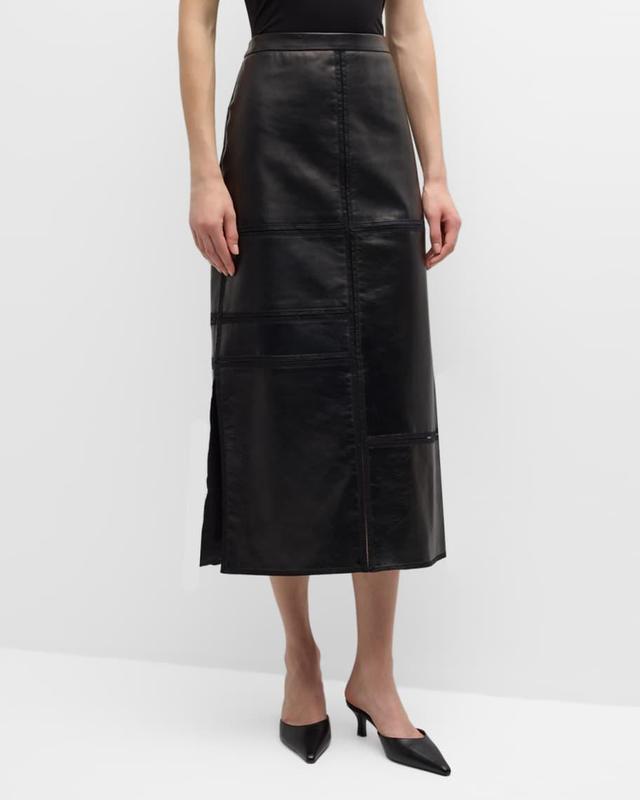 Block Panel Nappa Leather Midi Skirt Product Image