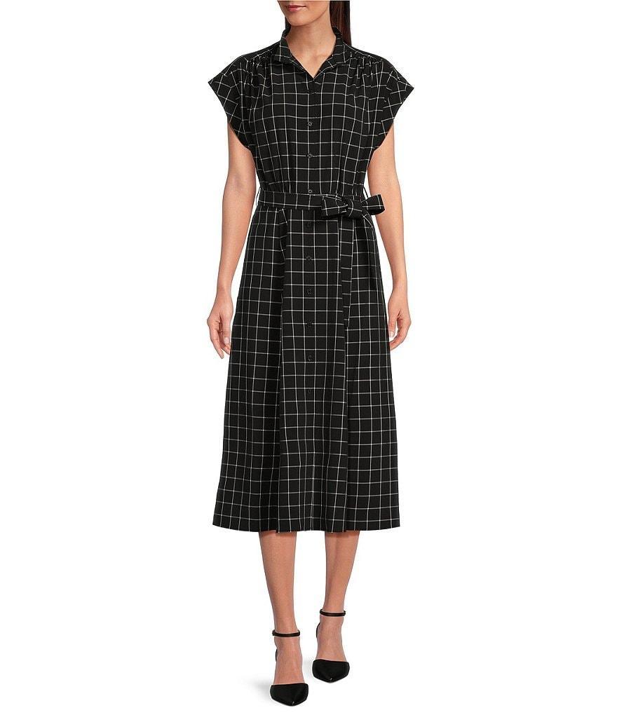 Calvin Klein Short Sleeve Collared Neck Tie Waist Midi Dress Product Image