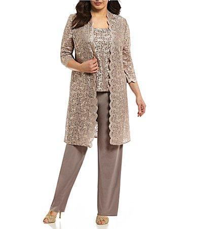 R  M Richards Plus Size Scoop Neck 34 Sleeve Scallop Glitter Lace Duster 3 Product Image