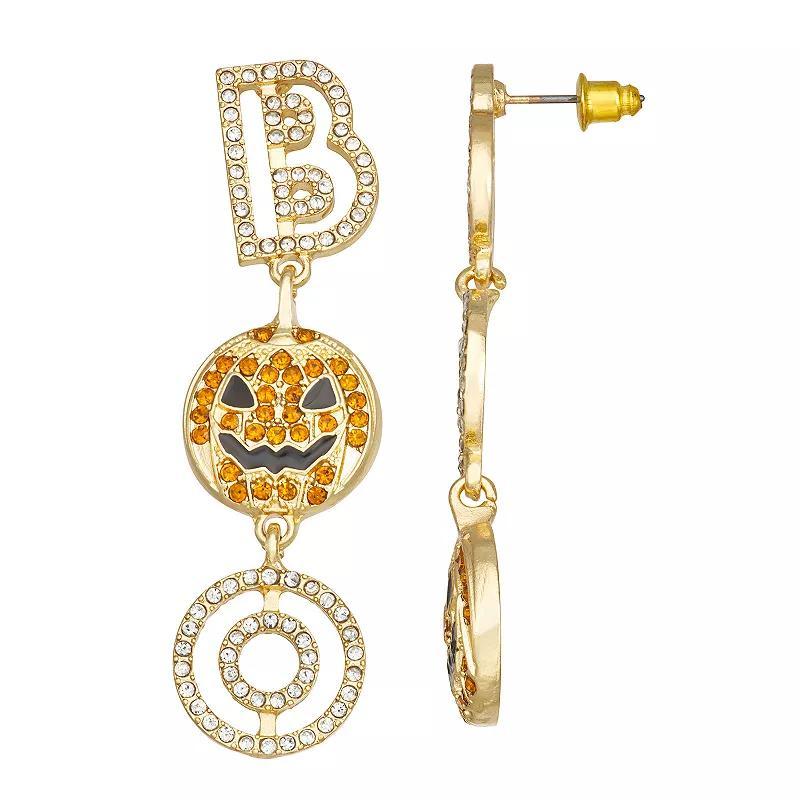 Celebrate Together Gold Tone Crystal Boo Pumpkin Linear Drop Earrings, Womens, None Product Image