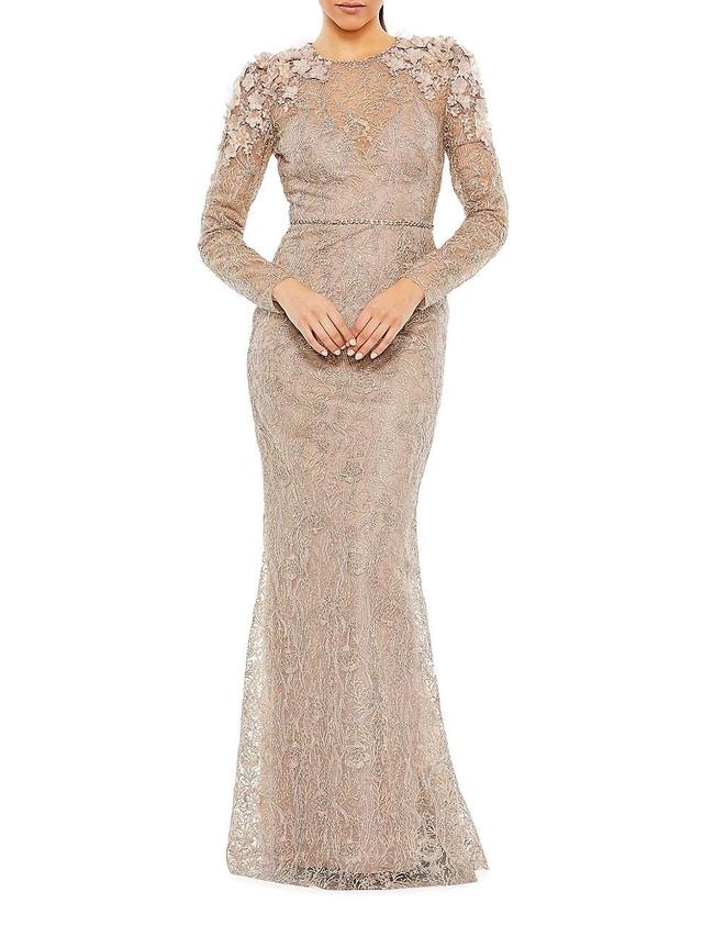 Womens Embellished Shoulder-Detail Long-Sleeve Gown Product Image