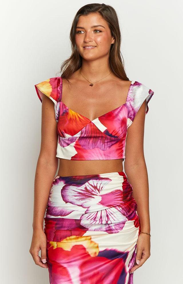 Romantic Rose Pink Floral Print Crop Top Product Image