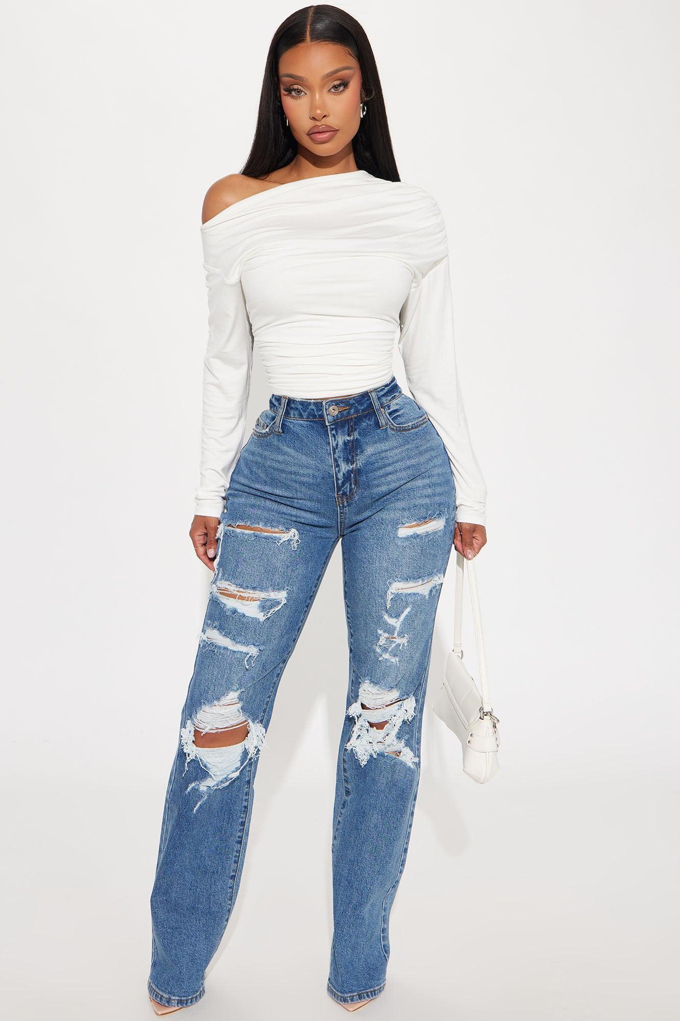 Posted Stretch Ripped Straight Leg Jeans - Medium Wash product image