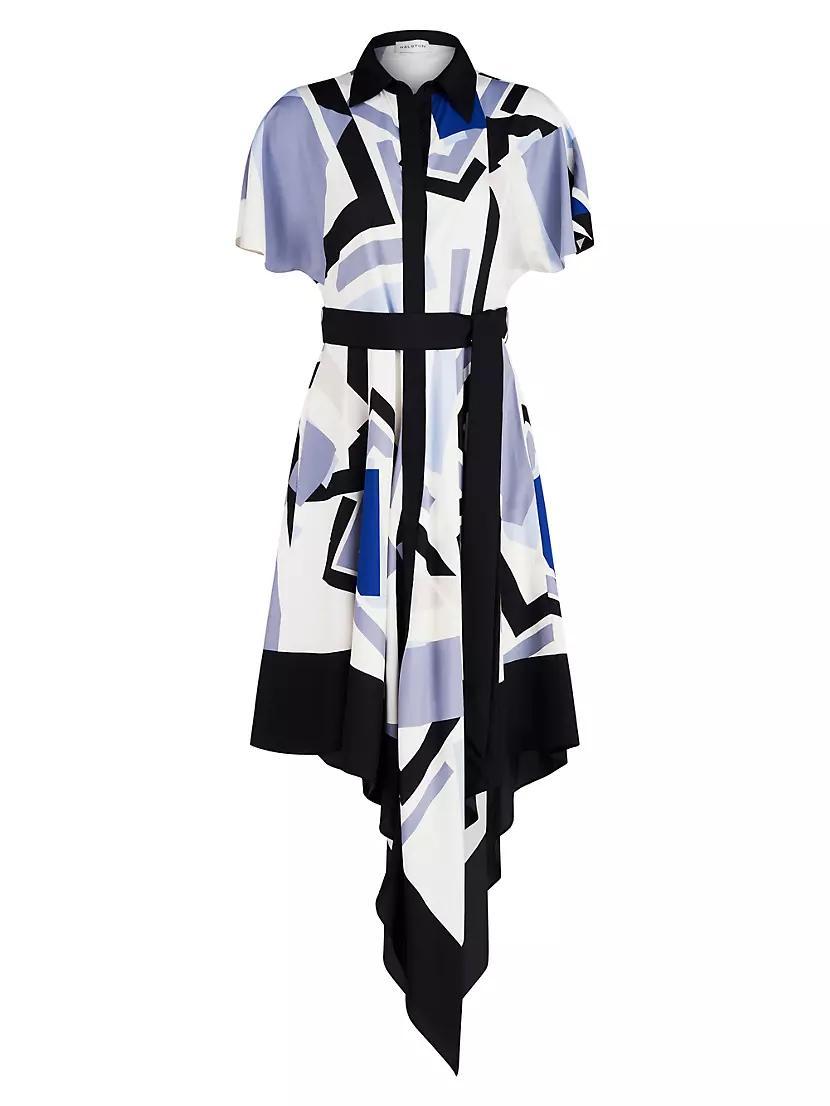 Hadley Crepe-De-Chine Geometric Belted Midi-Dress Product Image