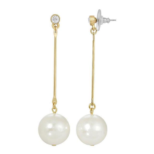 1928 Gold Tone Simulated Pearl Linear Drop Earrings, Womens, White Product Image