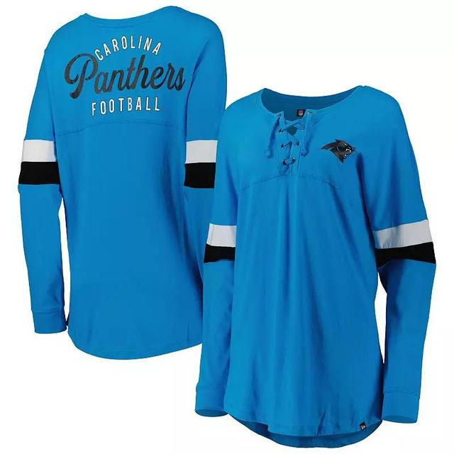 Womens New Era Carolina Panthers Athletic Varsity Lightweight Lace-Up Long Sleeve T-Shirt Product Image