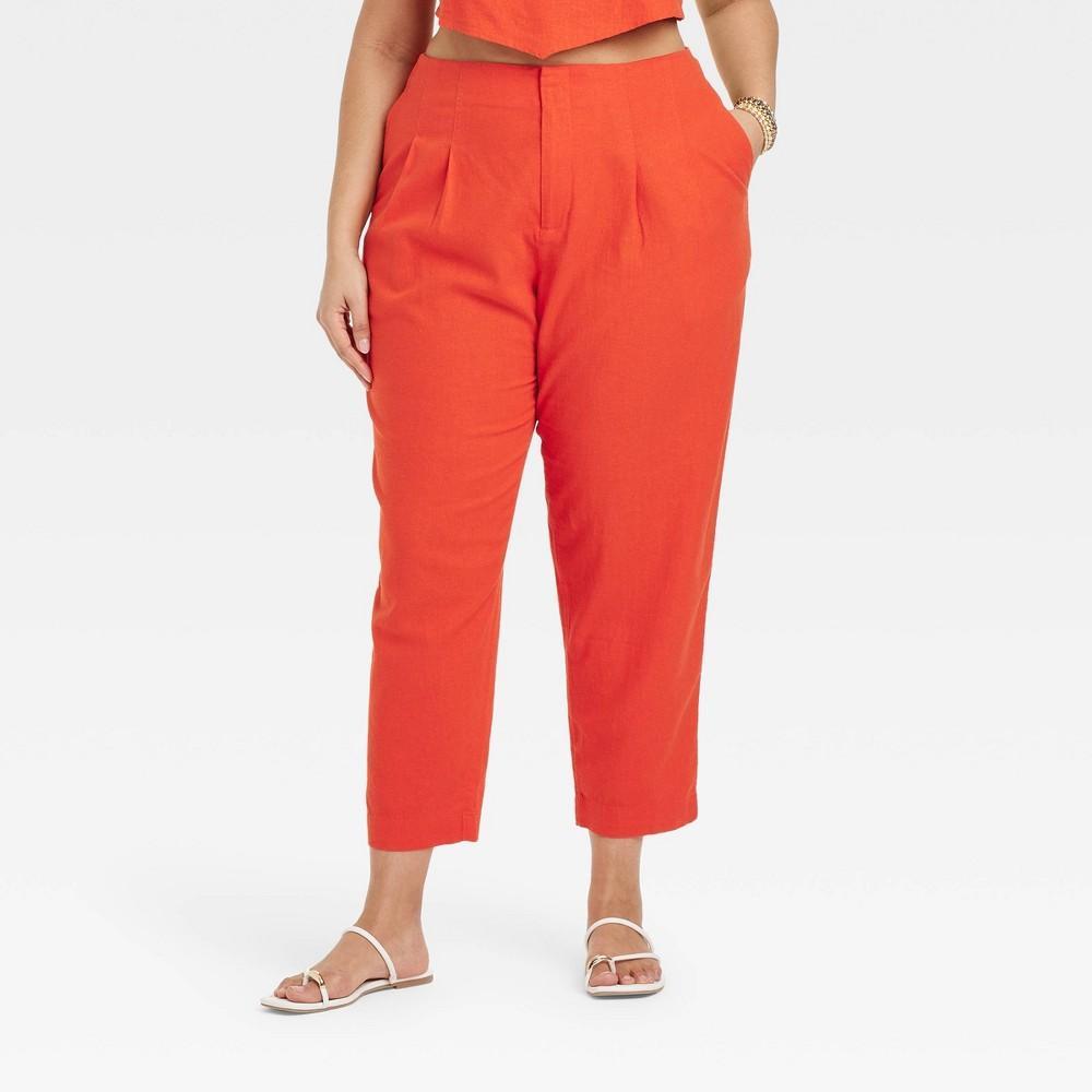 Womens High-Rise Linen Tapered Ankle Pants - A New Day Red 22 Product Image