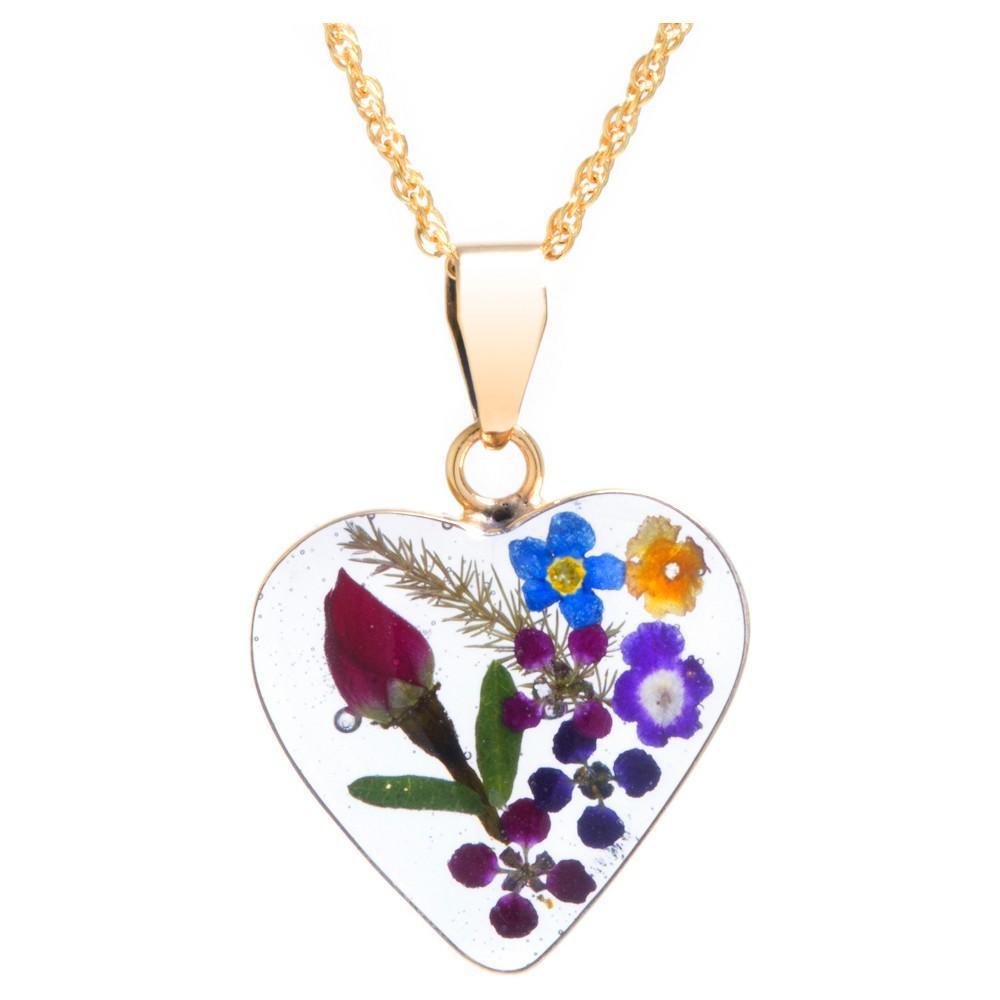 Womens over Sterling Silver Pressed Flowers Heart Pendant Chain Necklace (18) Product Image