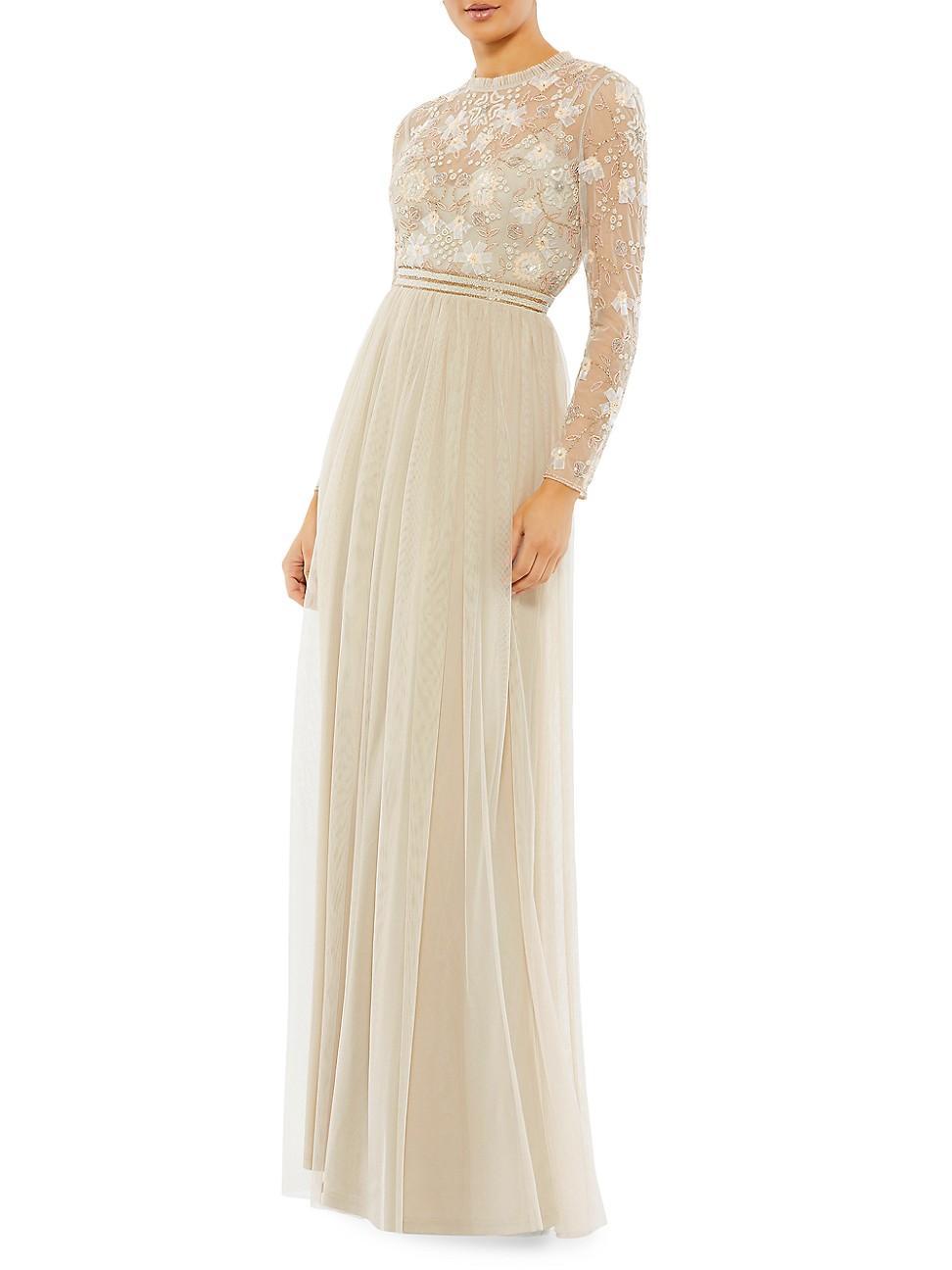 Womens Sequin-Embellished Long-Sleeve Gown Product Image