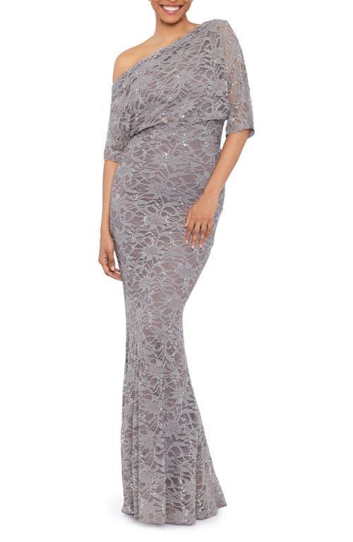 Betsy & Adam One-Shoulder Sequin Lace Gown Product Image