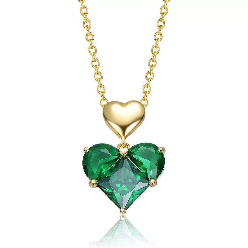 14k Gold over Sterling Silver Green Cubic Zirconia Double Heart Pendant Necklace, Womens Gold Tone Product Image