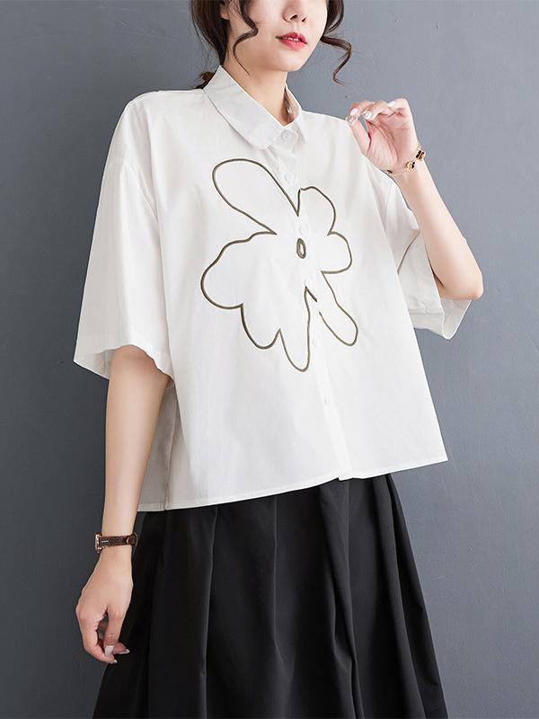 Loose Short Sleeves Floral Printed Lapel Blouses product image