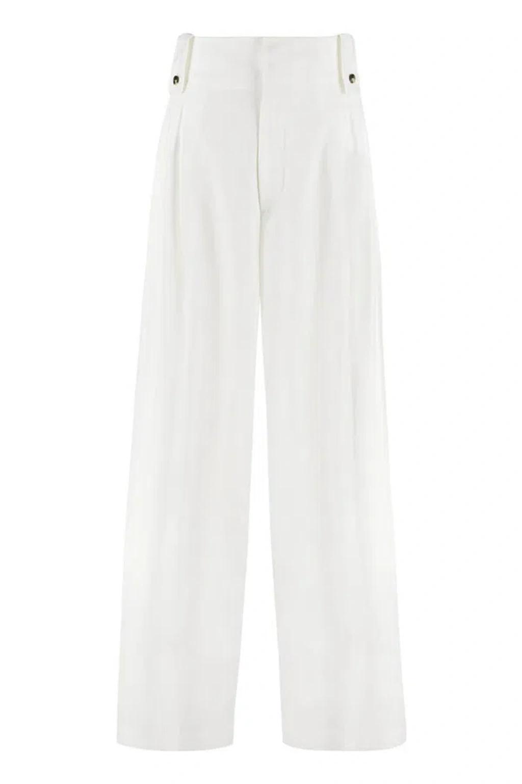 High Waist Tapered Fit Trousers In White Product Image