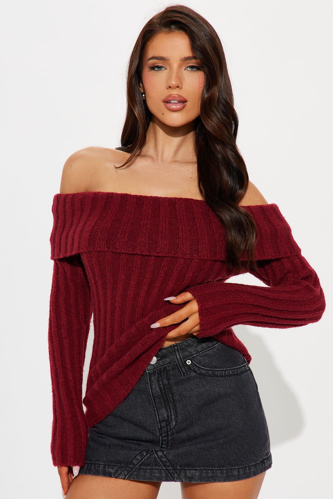 Mid City Off Shoulder Sweater - Burgundy product image