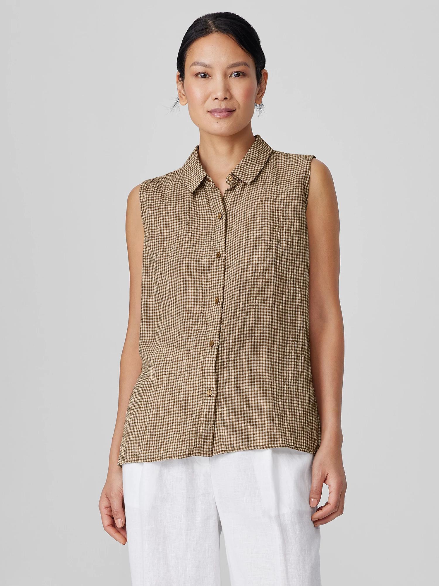 EILEEN FISHER Puckered Organic Linen Sleeveless Shirtfemale product image