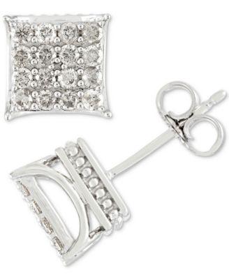 Mens Diamond Square Cluster Stud Earrings (1/2 ct. t.w.) in 10k Gold Product Image